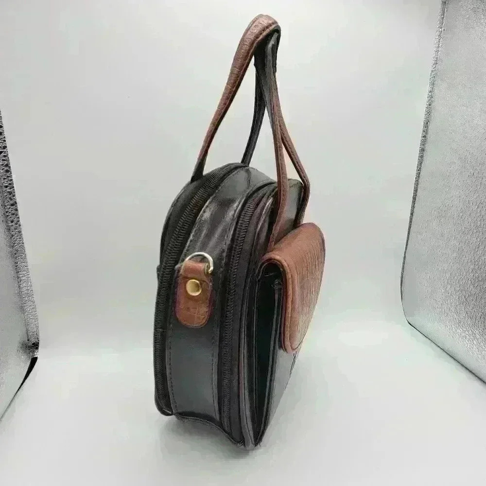 VTG Bellerose Leather Purse Two Tone - Black/Brown Compact W/ Pockets Compartmet - Picture 3 of 16